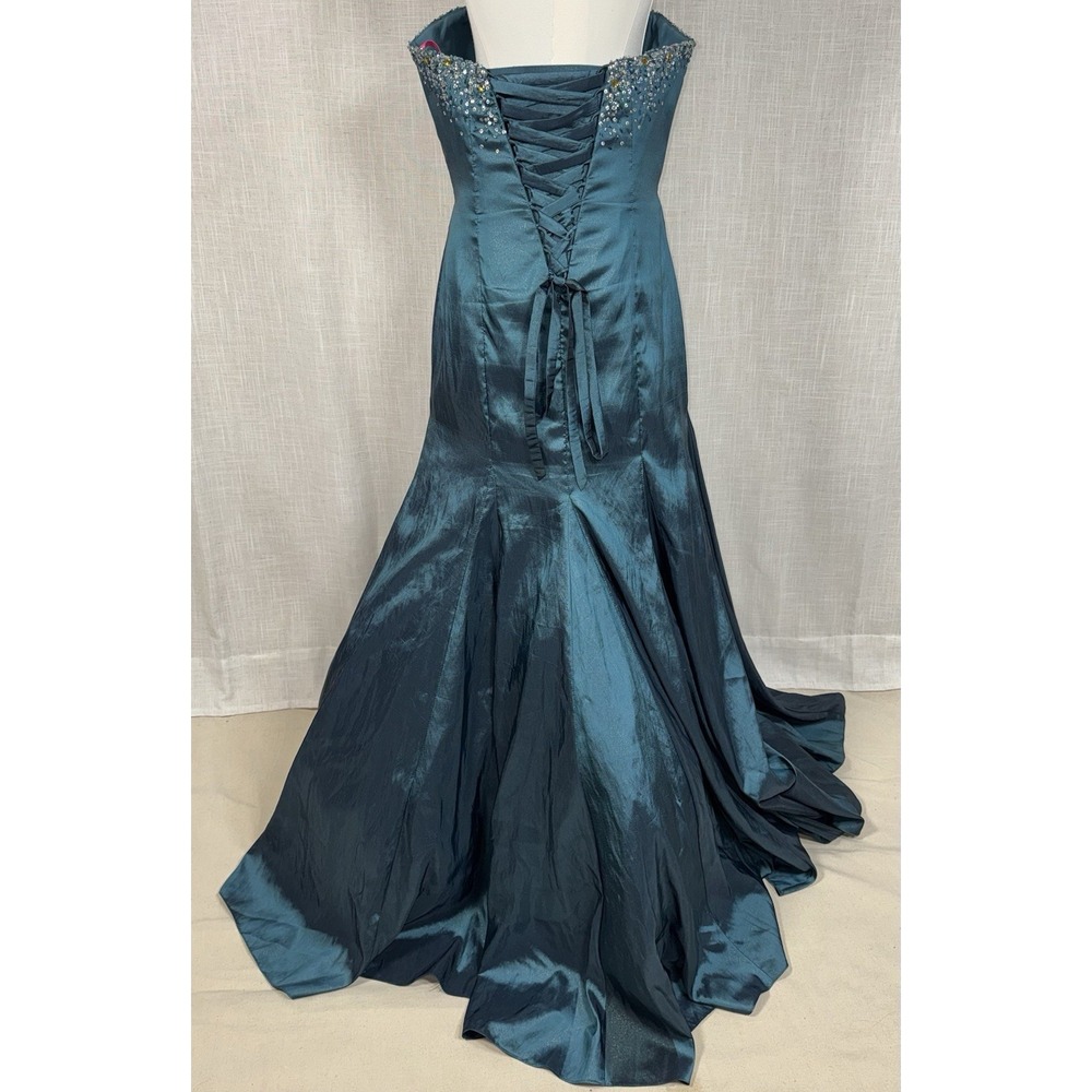 Vtg Prom Dress Gown Flirt Teal Blue Sz 12 Fairy Goth 90s Y2K Corset Bead Regency